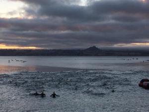 Looking across Lake Taupo at the start of the long swim
